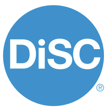 Blauwe cirkel met witte tekst "DiSC" in hoofdletters.